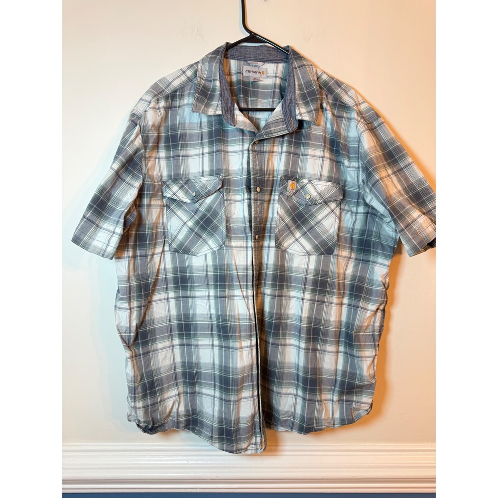 Carhartt Button Up Shirt Mens 3XL Plaid Relaxed Fit Short Sleeve western